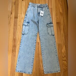 Princess Polly Belgrove Cargo Jeans Snow Wash Denin